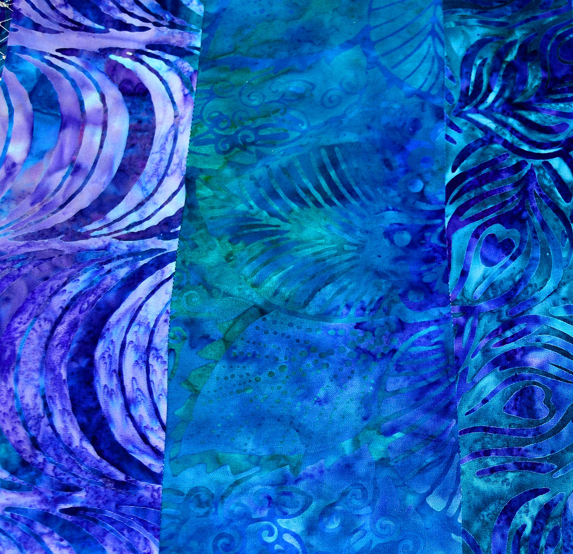 Beautiful Batik fabrics in blue, aqua, turquoise, and purple