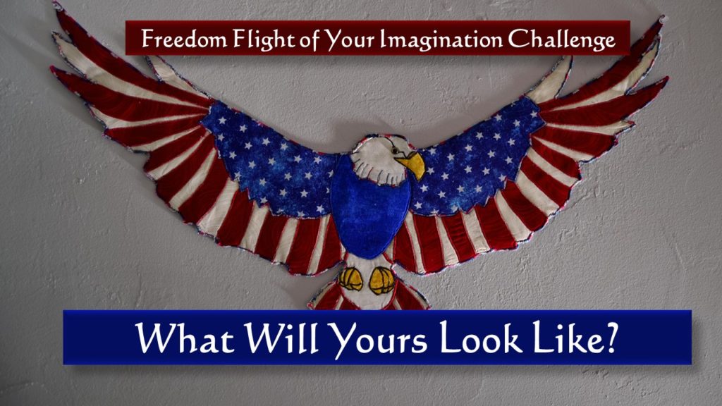 Freedom Flight red white and blue patriotic wall hanging with challenge text