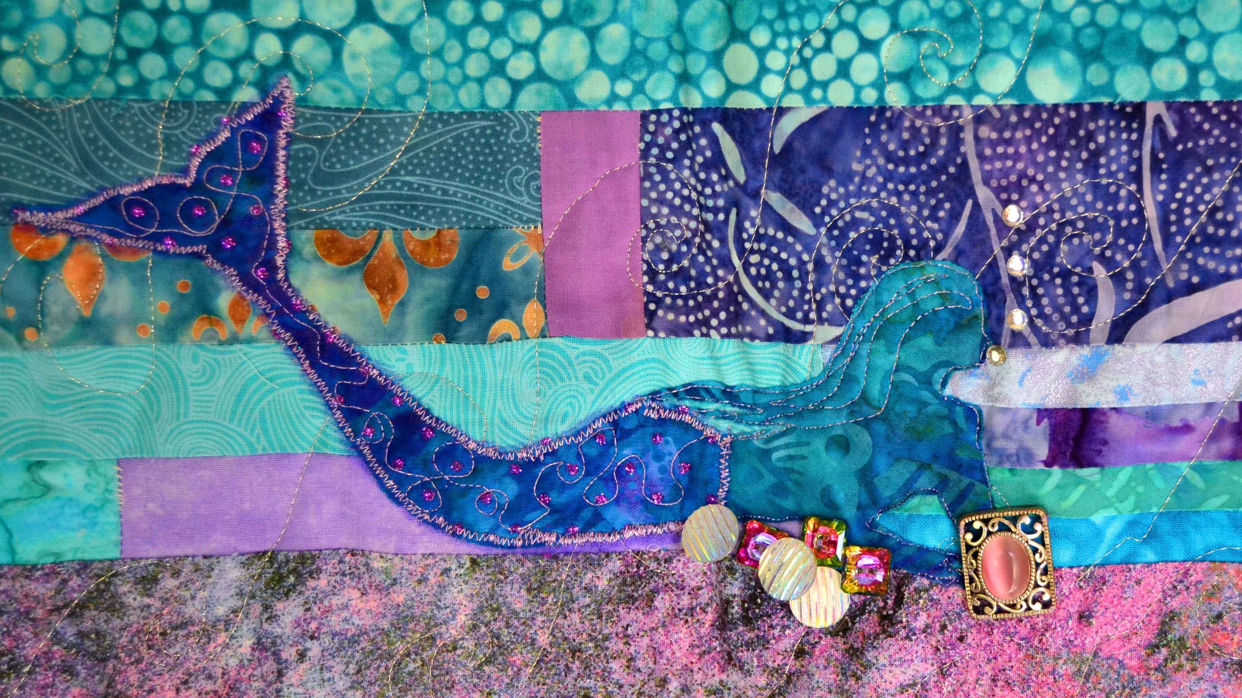 Fun Sewing Mermaid Tail & Pearls Fabric - Blue/Purple