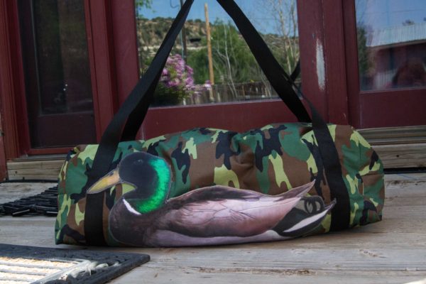 Duck Duffle bag - camo duffle bag with a printed mallard duck pocket