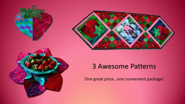 3 Different Strawberry Original Quilt Patterns - Strawberry Patterns Combo Pack graphic